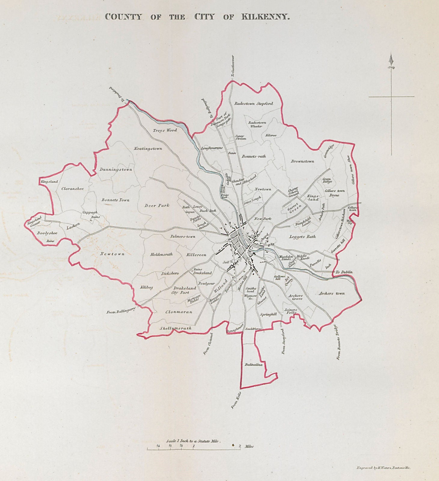 'COUNTY OF THE CITY OF KILKENNY' town/borough plan. REFORM ACT Leinster 1832 map